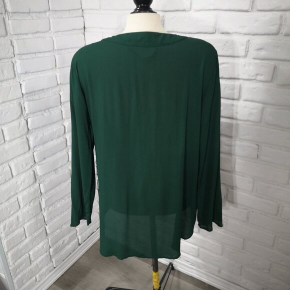 Zara Woman Ladies Size XL V-neck Long Sleeves Dark Green Blouse - Picture 2 of 13